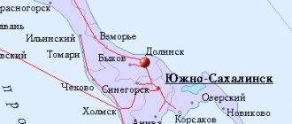 Map of the surroundings of the city of Dolinsk from NaKarte.RU