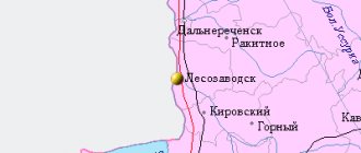 Map of the surroundings of the city of Lesozavodsk from NaKarte.RU