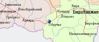 Map of the surroundings of the city of Obluchye from NaKarte.RU