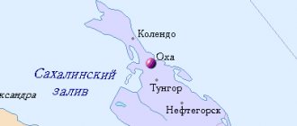 Map of the surroundings of the city of Okha from NaKarte.RU