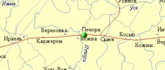 Map of the surrounding area of ​​the city of Pechora from NaKarte.RU