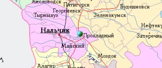 Map of the surroundings of the city of Prokhladny from NaKarte.RU
