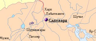 Map of the surrounding area of ​​the city of Salekhard from NaKarte.RU