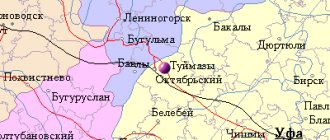 Map of the surroundings of the city of Tuymazy from NaKarte.RU