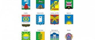 Real coats of arms of the cities of the Altai Territory.